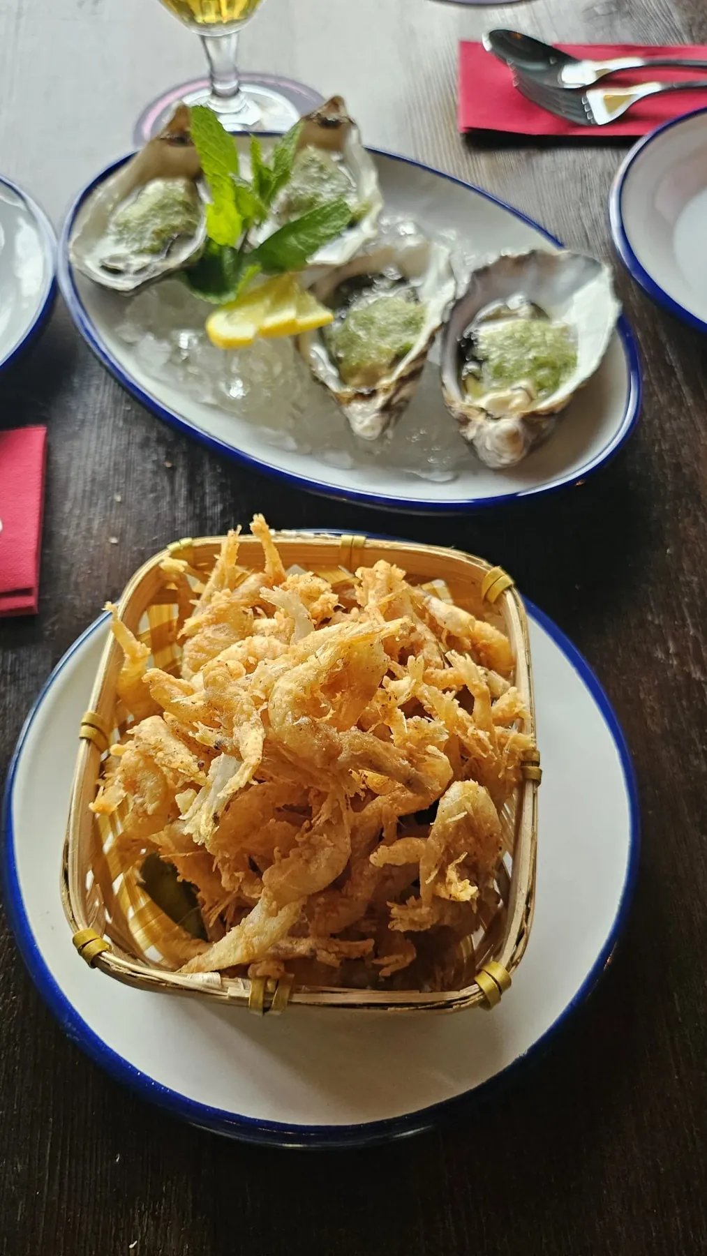 Gambitas fritas y ostras